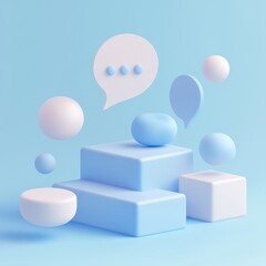 Poster - Speech bubbles minimalist design blue and white 3D rendering soft curves