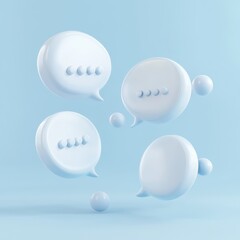 Poster - Speech bubbles minimalist design blue and white 3D rendering soft curves