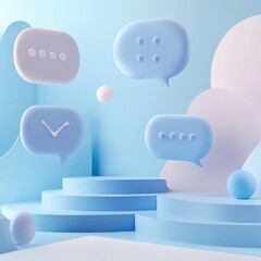Poster - Speech bubbles minimalist design blue and white 3D rendering soft curves