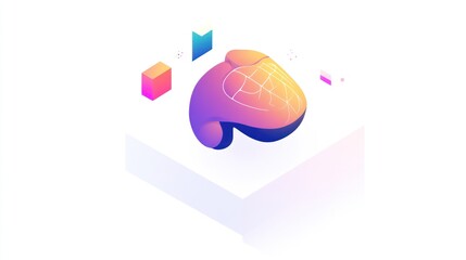 Poster - Abstract illustration of a brain with geometric shapes, representing technology and innovation.