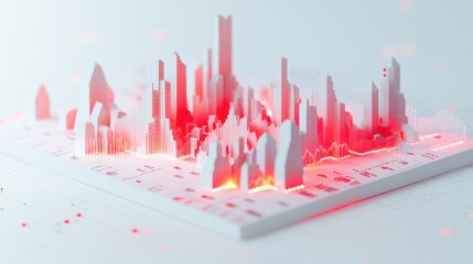 Aufkleber - A 3D data visualization representing urban growth and statistics with a glowing effect.