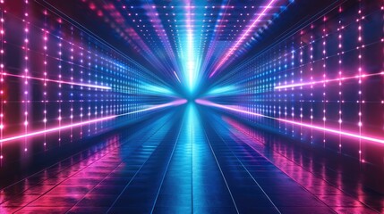 Aufkleber - Abstract neon blue and pink laser grid tunnel background, with glowing lines for digital video wall or virtual reality space.