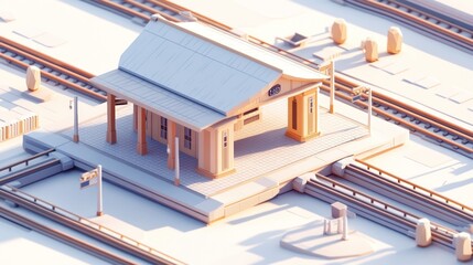 Leinwandbilder - A stylized train station model with tracks and minimalistic design.