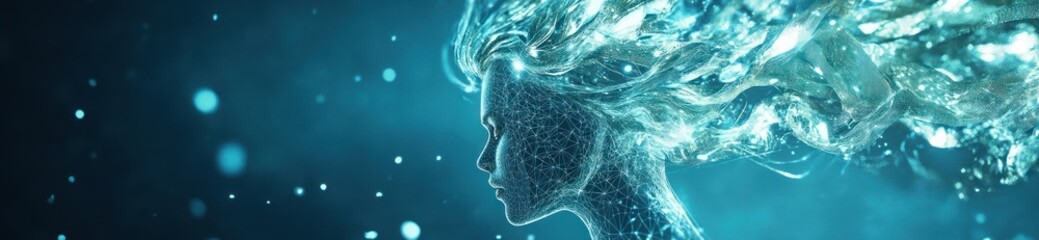 Poster - A serene profile of a woman surrounded by shimmering water and light effects.