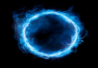 Wall Mural - A circular ring of blue fire with an aura around it, creating the appearance of floating in space.