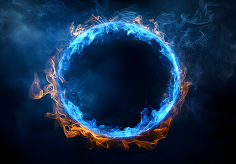 Wall Mural - A circular ring of blue fire with an aura around it, creating the appearance of floating in space.