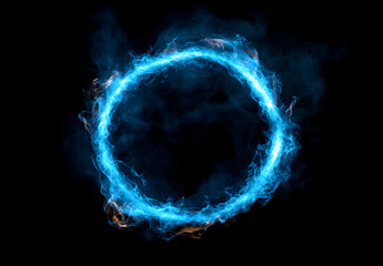 Wall Mural - A circular ring of blue fire with an aura around it, creating the appearance of floating in space.