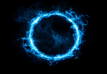 Wall Mural - A circular ring of blue fire with an aura around it, creating the appearance of floating in space.