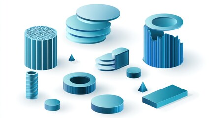 Aufkleber - A collection of blue geometric shapes and forms arranged artistically.
