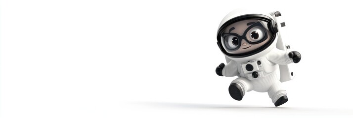 Poster - A cute cartoon character in a spacesuit running playfully.
