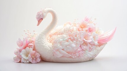 Poster - A beautifully crafted swan adorned with pastel flowers and pearls, symbolizing elegance.