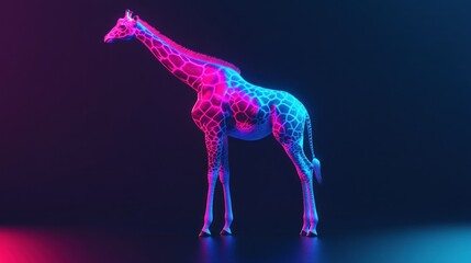 Poster - A stylized, neon-colored giraffe against a dark background, showcasing vibrant lighting effects.