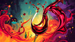 © Tark - Wine splashing in glass, vibrant colors, dynamic movement, musical notes, charming energetic, feeling of excitement, art and wine festival winery posterpaint splashing out of wine glass Generative AI