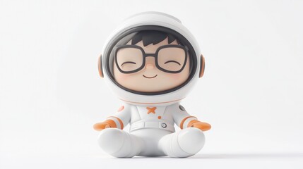 Poster - A cute cartoon character in a space suit, smiling and sitting cross-legged.