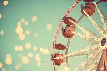 Aufkleber - A vibrant ferris wheel adorned with lights against a soft sky, evoking a festive atmosphere.