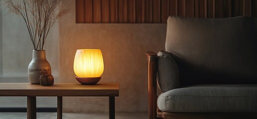 Poster - A cozy living space featuring a warm lamp and minimalist decor.