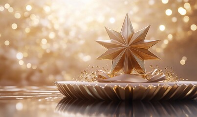 Poster - A decorative golden star atop a festive plate, shimmering with light.