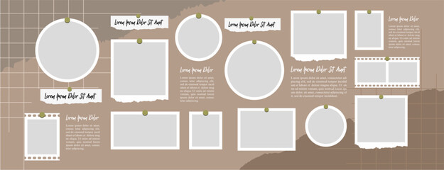 Pictures or photos frame collage, page grid layout abstract photo frames and digital photo wall template