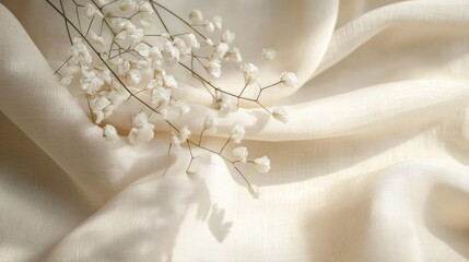 Poster - A delicate arrangement of white flowers on soft, light fabric, creating a serene aesthetic.