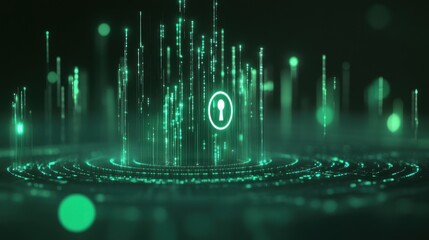 Aufkleber - Abstract digital representation of a secure lock symbol amidst glowing data streams.