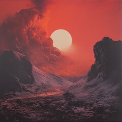 Poster - Crimson Sunset: A Dramatic Mountain Landscape