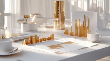 Poster - A modern workspace featuring financial charts and data visualizations in a bright setting.