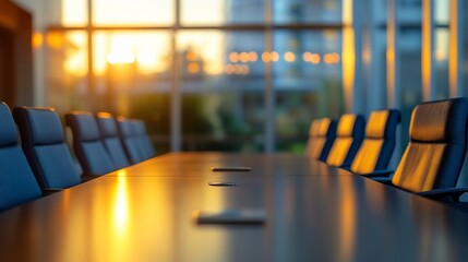 Poster - A modern conference room bathed in sunset light.