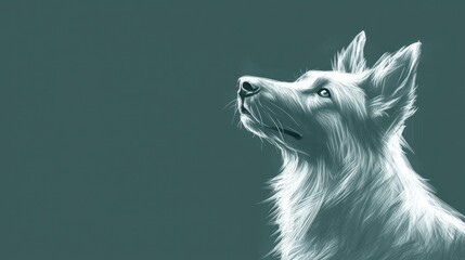 Poster - A detailed illustration of a dog looking upwards against a muted background.