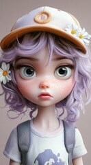 Aufkleber - A stylized character with purple hair and a cap, featuring a playful and youthful expression.