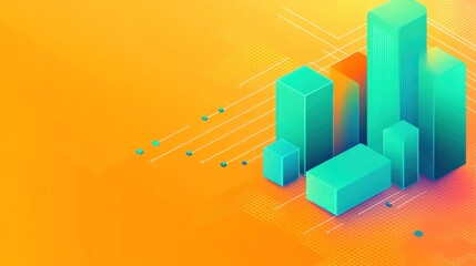 Fototapete - A vibrant graphic illustration of abstract buildings with a gradient background.