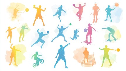 Poster - Colorful silhouettes of athletes engaging in various sports and activities.