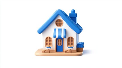 Poster - A colorful, cartoonish house model with blue accents and a welcoming design.