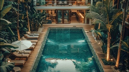 Poster - Modern Tropical Hotel. Aerial high view.