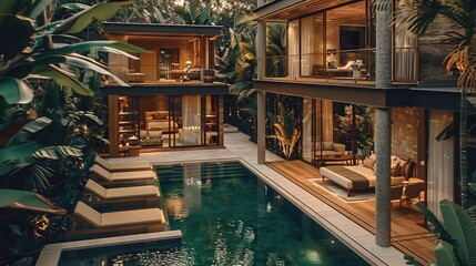Poster - Modern Tropical Hotel. Aerial high view.
