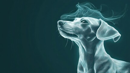 Poster - A glowing, ethereal illustration of a dog with wisps of smoke above its head.