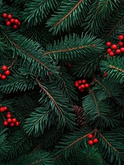 Wall Mural - Pine Tree with Red Berries