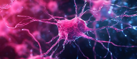 Poster - Microscopic Neuron Cell Structure: A Detailed Visualization of a Neuron's Intricate Network