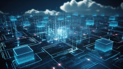 Poster - Abstract Futuristic Digital Network:  A Visual Representation of Data Flow and Cloud Computing