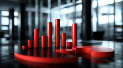 Poster - A 3D graph displaying red bars, symbolizing data analysis and business performance metrics.