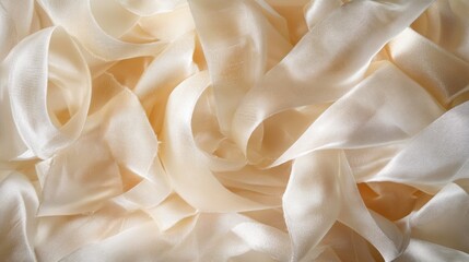 Poster - A close-up view of soft, cream-colored satin ribbons intertwined.