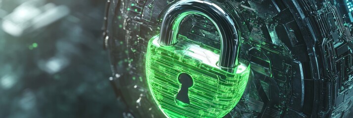 Poster - A digital lock symbolizing cybersecurity and data protection.