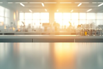 Aufkleber - A sunlit laboratory workspace with glass containers, suggesting scientific experimentation.