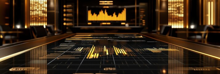 Aufkleber - A sleek, modern conference room with digital displays and data visualizations.