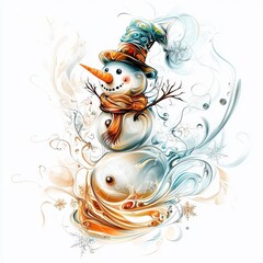 Wall Mural - Abstract snowman, fluid shapes, isolated on white, creative and bold design