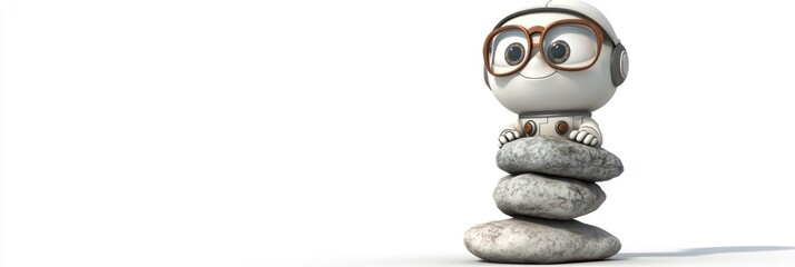 Aufkleber - A cartoonish character balancing on stacked stones, symbolizing focus and determination.