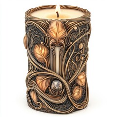 Wall Mural - Elegant Art Nouveau style candle, isolated on a white background, showcasing intricate designs and beauty.