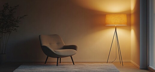 Poster - Cozy interior featuring a chair and a stylish floor lamp.
