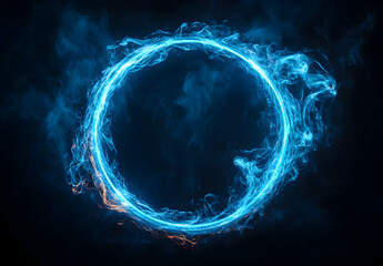 Wall Mural - A circular ring of blue fire with an aura around it, creating the appearance of floating in space.