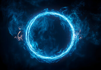 Wall Mural - A circular ring of blue fire with an aura around it, creating the appearance of floating in space.