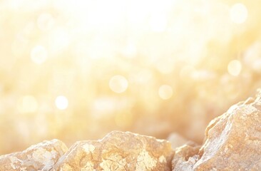 Aufkleber - A bright, soft-focus image of rocks illuminated by sunlight, creating a dreamy atmosphere.